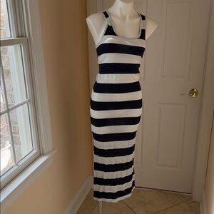 INC International Concepts Navy and Silver Striped Maxi Dress